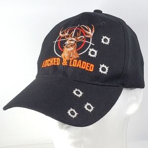 LOCKED & LOADED Hat ADJUSTABLE STRAPBACK BALL CAP Black OUTDOOR/HUNTING Deer.